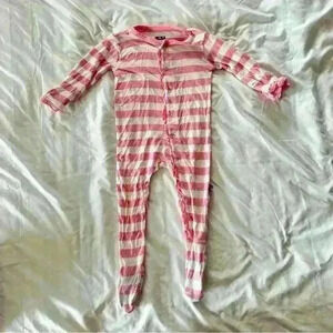 Kickee Pants pink & White Stripe Basic Coverall Pajamas w/ Ruffles Size 5-9 mos